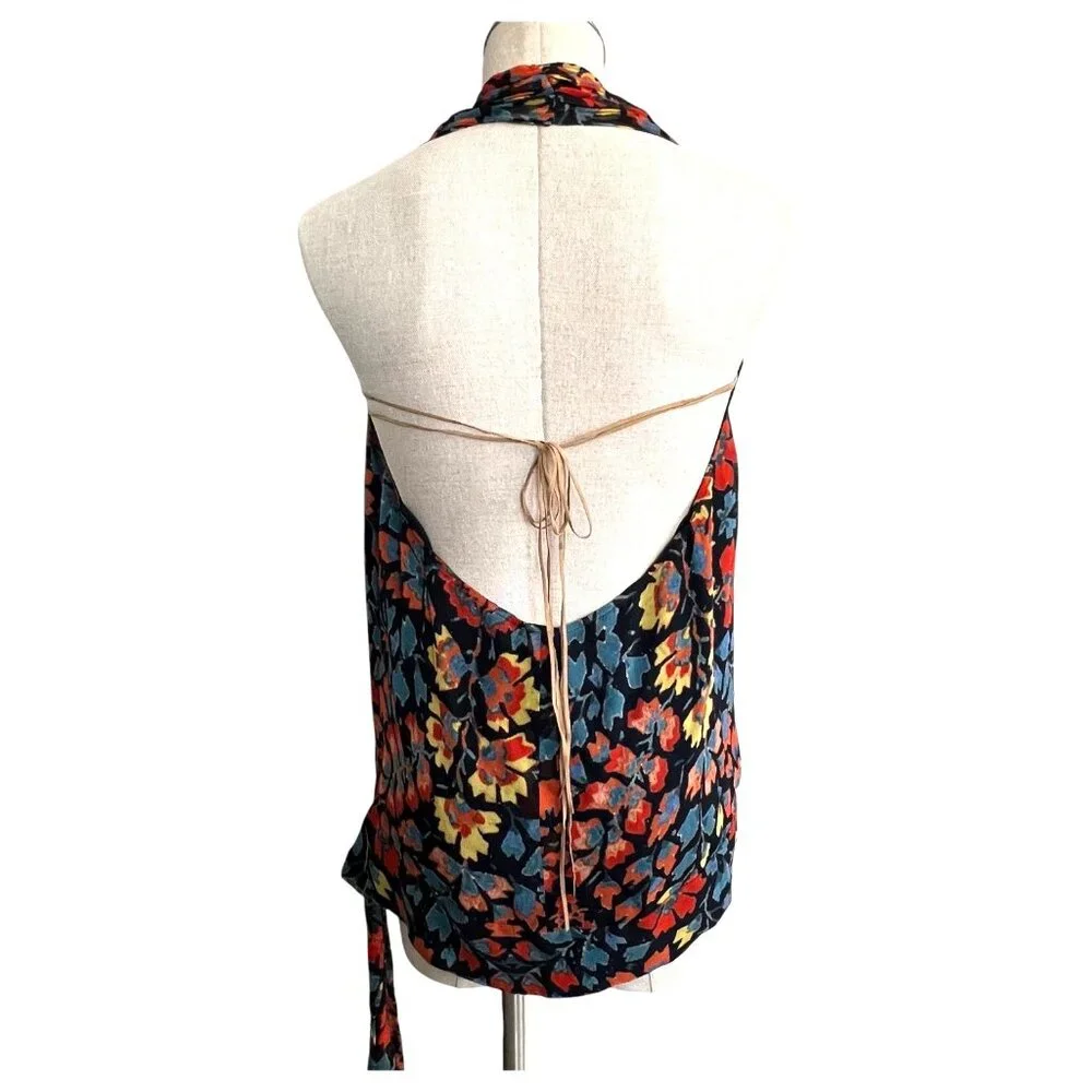 New Haute Hippie Multicolor Floral Halter Top Backless Ties 100% Silk Size Large - Picture 6 of 12